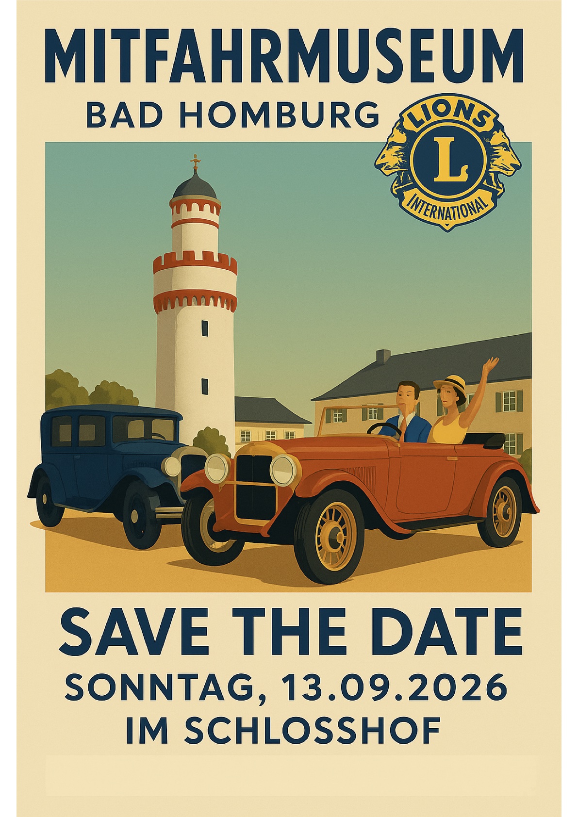 Mitfahrmuseum Poster – Oldtimer vor dem Weißen Turm in Bad Homburg